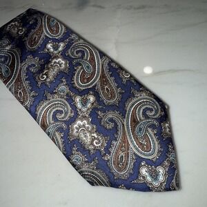 Liberty Of London Men's Tie Navy Brown Paisley Print‎